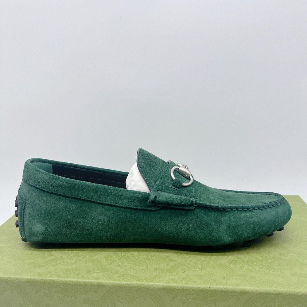 Gucci Driver Loafers Moccasin GG Horsebit Vintage Green Suede Womens UK 7 US 10 - Picture 8 of 15